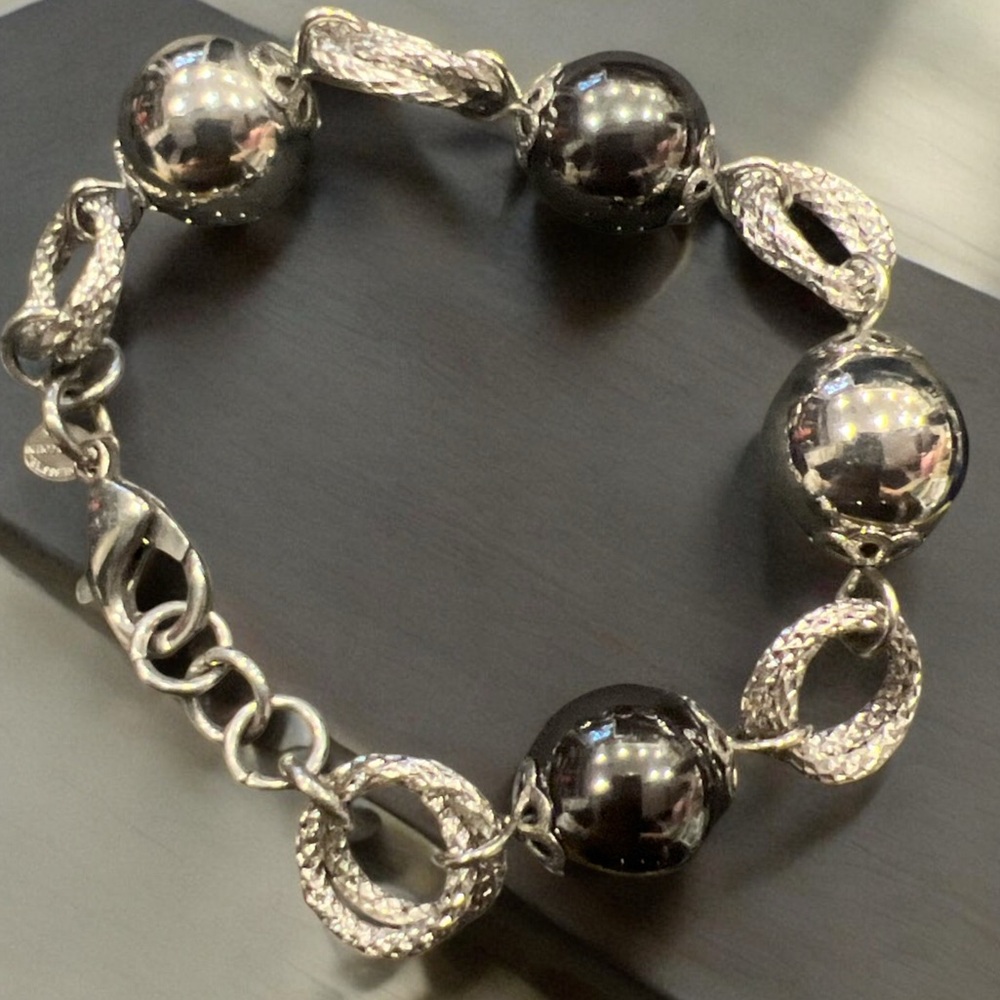 Simona Collini Beaded Hematite Bracelet with Lobster Clasp